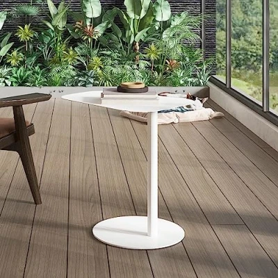 Abbildung von [en.casa] Beistelltisch Nastätten Gartentisch Couchtisch mit Metallgestell Sofatisch modernes Design für Wohnzimmer Schlafzimmer Balkon Terrasse 50x50x38cm Weiß