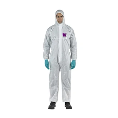 Abbildung von Ansell AlphaTec 1500 Model 138, Einweg Schutzanzug mit Kapuze, Chemikalienschutz Type 5/6, Wasserabweisend Arbeits Overall, Einmal Schutzkleidung Herren Damen, Weiß, Größe 2XL (1 Stück)