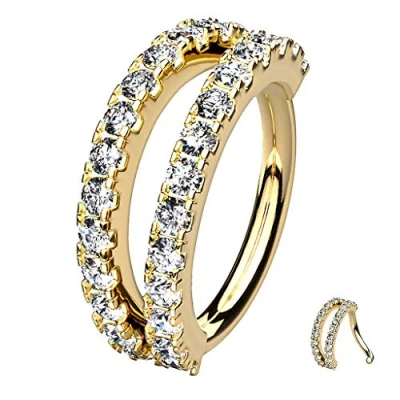 Abbildung von Taffstyle Nasenpiercing Piercing Continuous Knorpel Doppel Kristall Ring, Ring Ohr Herz Zirkonia Glitzer Fake Hoop Clip Nase Lippe Nasenring