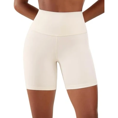Abbildung von CRZ Yoga Naked Feeling Damen Kurze Leggings High Waist Blickdicht Fithess Shorts Radlerhose Sporthose 15cm Weiße Aprikose 42