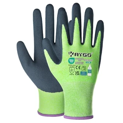 Abbildung von KAYGO 3 Paar Arbeitshandschuhe für Damen Atmungsaktiv Latex Beschichtete Frauen Gartenhandschuhe aus recyceltem Polyester, umweltfreundliche Schutzhandschuhe Haus Gartenarbeit (Grün, XS, Gr 6)