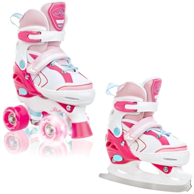 Abbildung von Eiskunstlauf Schlittschuhe 2in1 Einstellbare Räder LED Lia Weiß/Rosa