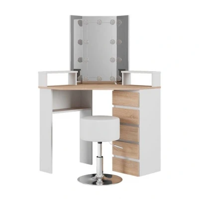 Abbildung von Vicco Schminktisch Tilda, Weiß/Sonoma, 113.3 cm mit LED Beleuchtung und Hocker