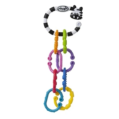 Abbildung von Playgro Beißring Rasselkette Babybeissring Babysilikonbeissring Silikonbeissring Zahnungshilfe Silikon Kinderbeissring farbig