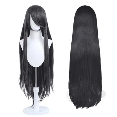 Abbildung von 100cm lange Perücke, universelle Anime Kostüm Cosplay perfekt für Party, täglichen Gebrauch, Festivals und Halloween, ideal TV, Film, Charakter (Kohlschwarz)