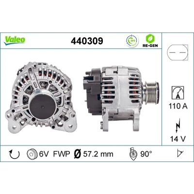 Abbildung von VALEO 440309 Lichtmaschine 14V 110A VOLKSWAGEN: Polo V Schrägheck, SEAT: Ibiza 4 Sportcoupe, ST, SKODA: Roomster