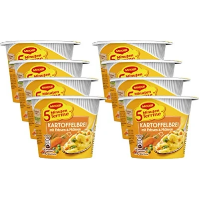 Abbildung von Maggi 5 Minuten Terrine Kartoffelbrei mit Erbsen und Möhren, 43g Becher, 1 Portion, 8er Pack (8 x 43 g)