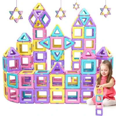 Abbildung von COOLJOYA Magnetische Bausteine, Magnetbausteine Spielzeug ab 2 Jahre, Magnetspiel Geschenk Mädchen Farbenfrohe Magnete Kinder Junge 3 4 5 6 7 8 Jahre (2024)