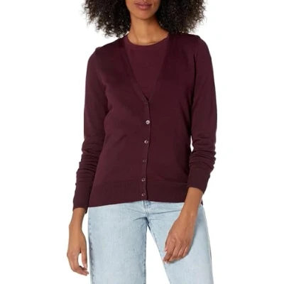 Abbildung von Amazon Essentials Damen Leichter Cardigan mit V Ausschnitt (in Übergröße erhältlich), Burgunderrot, 3XL Große Größen