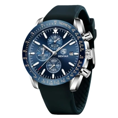 Abbildung von BENYAR Uhren Herren Chronograph Analog Quarz Armbanduhr Wasserdicht Leuchtende Datum Silikon Herrenuhr Mode Lässig Sport Business Kleid fur Männer Elegantes Geschenk