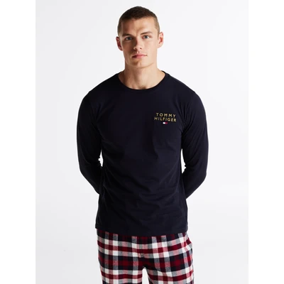 Abbildung von Tommy Hilfiger Original LONG Sleeve Lounge LOGO Nachtwäsche Shirt, Herren, Größe: Small, Desert sky