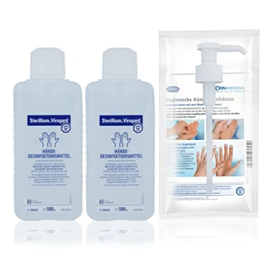Abbildung von Sterillium VIRUGARD viruzides Handdesinfektionsmittel SETs inkl. Dosierpumpe beseitigt Bakterien zu 99,9% (2x 500ml)