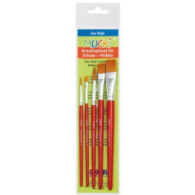 Abbildung von KREUL 553030 Mucki Kinderpinsel Set für Kindergarten, Schule und Freizeit, sehr elastisch strapazierfähig, 3 Flachpinsel in Größe 6, 12 16 sowie 2 Pinsel rund den Größen 4 8