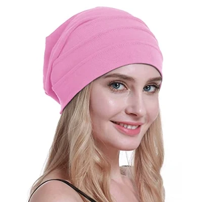 Abbildung von osvyo Baumwolle Chemo Hüte Soft Caps Krebs Kopfbedeckungen für Frauen Haarausfall versiegelt Verpackung HELL PINK