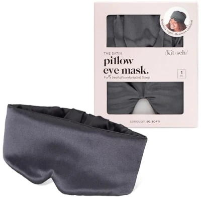 Abbildung von Kitsch Verdunkelungs Satin Schlafmaske, weicher als echte Maulbeerseide, weiche druckfreie Augenbinde für geschwollene Augen mit verstellbaren Trägern, gewichtete Augenmaske zum Schlafen, Damen