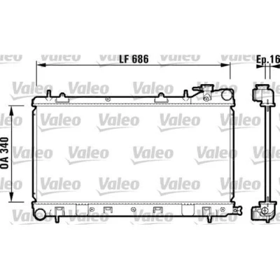 Abbildung von VALEO 732410 Kühler, Motorkühlung Aluminium 340 688 16 ohne Kühlmittelregler Kühlrippen gelötet SUBARU: Forester I, Impreza I Limousine