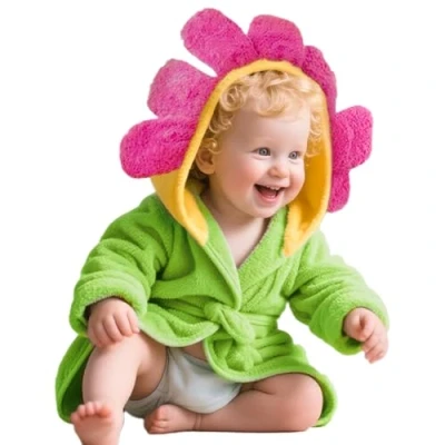 Abbildung von Lexikind Kapuzenhandtuch Baby: Frottee Bademantel Babyhandtuch mit Kapuze Kapuzenbadetuch (Blume)