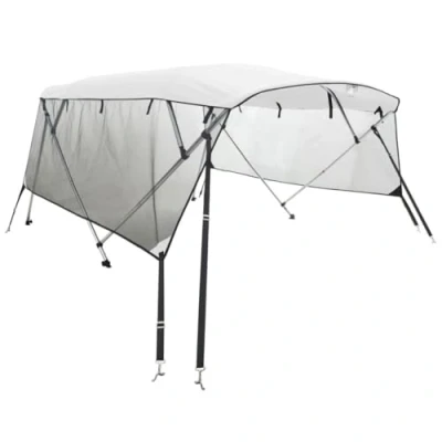 Abbildung von vidaXL 4 Bow Bimini Top mit Mesh Seitenteilen, Bootsverdeck Aluminiumrahmen, Sonnenverdeck Boot Sonnensegel, Blau 600D Polyester