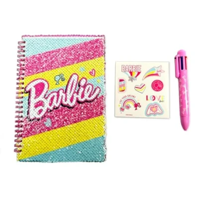 Abbildung von ODS Barbie My Notebook, Notizbuch mit wendbaren Pailletten, Seiten Linien, weiße und Zeichnungen zum Ausmalen, inklusive mehrfarbigem Stift 1 Blatt Sticker, 15 x 21 cm