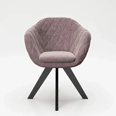 Abbildung von PLAYBOY Polsterstuhl mit Armlehne &amp; Samtbezug, gepolster Drehstuhl im Retro Design für Esszimmer, Küche Lounge, rosa, rose quartz matten Metallfüssen, 61x80x57 cm