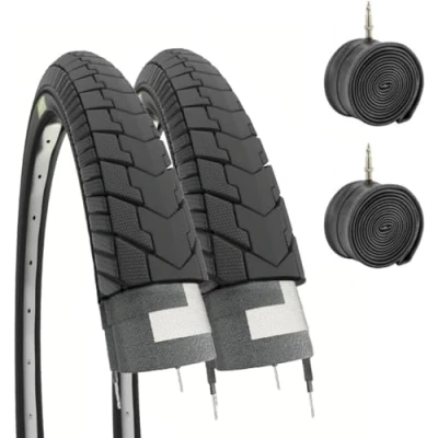 Abbildung von Ecovelò Unisex Erwachsene Kammern 2 Reifen 26 x 1 3/8 (37 590) + Luftkammern, Schwarz