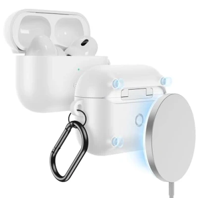 Abbildung von ESR für AirPods Pro 2 Hülle mit HaloLock, kompatibel 2022/2019 (USB C/Lightning Kabel), unterstützt magnetisches Laden, Sturzschutz, sichtbare Statusleuchte, Weiß