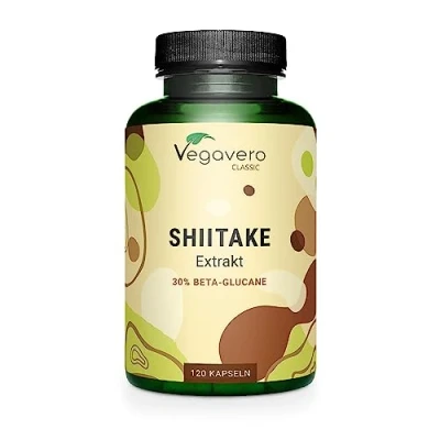 Abbildung von Shiitake Kapseln Vegavero® Mit 750 mg Shiitakeextrakt pro Einheit 1500 Tagesdosis 40% Polysaccharide &amp; 30% Beta Glucan 100% Natürlich Vegan Ohne Zusatzstoffe 120 Stück
