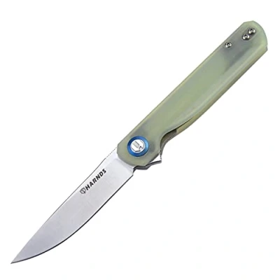 Abbildung von Harnds Wind Klappmesser Taschenmesser Flipper Sandvik 14C28N Klinge G10 Griff Keramikkugellager Outdoor Camping Survival und EDC Messer(Transparent cyan)