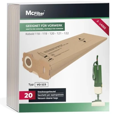 Abbildung von McFilter 20 Staubsaugerbeutel für Vorwerk Kobold VK118 122 2 lagiges Filterpapier VO 523 Beutel Typ