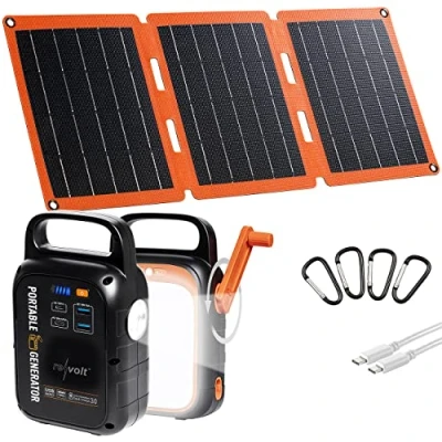 Abbildung von revolt Solar Powerstation: Kurbel Dynamo Powerstation (22,5 Ah) mit 21 Watt Solarpanel (Solar Generator, Power Stations, Balkon Speicher)