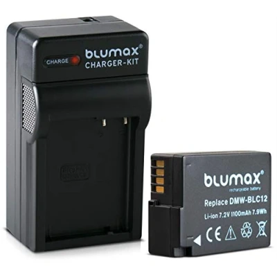 Abbildung von Blumax Premium Akku 1100mAh + Ladegerät kompatibel mit ersetzt Panasonic DMW BLC12 BLC12e DMC GX8 G70 G81 G85 G7 G6 G5 FZ2000 FZ2500 FZ1000 FZ200 FZ300