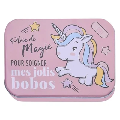 Abbildung von Unicorn Kinderpflaster Metall Box 24 Pflaster Schönes Design Aufbewahrungsbox für Kinder Geeignet Rucksack Handtasche