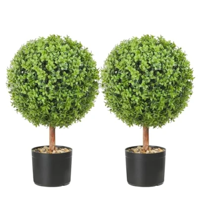 Abbildung von VEVOR 2x Buchsbaumkugel künstlich Ø40,6cm Garten Deko Buchsbaum im Blumentopf Kugel Buchskugel Kunstpflanze aus PE, Holz, PP inkl. 4 Stk. Dekorative Schmetterlinge und 10 Ersatzblätter