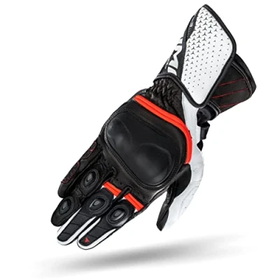 Abbildung von SHIMA ST 3 Motorradhandschuhe Herren Touchscreen, Sommer, Sport Leder Handschuhe mit Carbon Knöchelprotektor, Handflächen und Fingerschieber, Verstärkte Handfläche (Weiß/Rot, S)