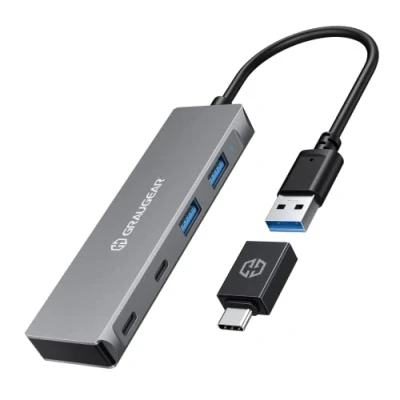 Abbildung von GRAUGEAR 4 Ports USB 3.0 HUB Adapter, 2x C, A, Aluminium, Kabellänge 20 cm, Type C Adapter