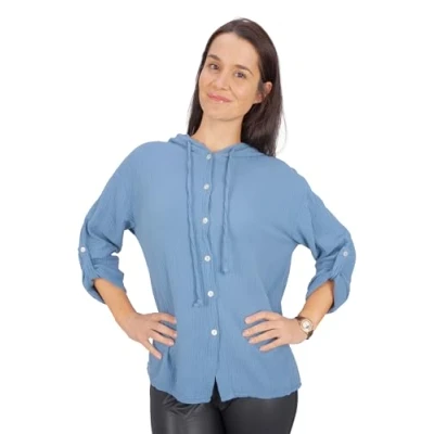 Abbildung von Seasons of April Camila Musselin Oversized Hemdbluse, Damen, Größe: S/M, Jeansblau