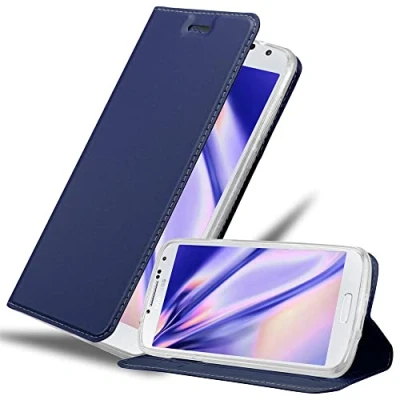 Abbildung von Cadorabo Hülle kompatibel mit Samsung Galaxy S4 aus Premium Kunst Leder Flip Klappbare Stoßfeste Magnetische [Standfunktion] [Kartenfächern] Cover für Tasche in Blau