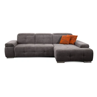 Abbildung von CAVADORE Schlafsofa Mistrel Mit Longchair XL rechts / Große Eck Couch im modernen Design Bettfunktion Inkl. verstellbare Kopfteile Wellenunterfederung 273 x 77 173 Kati Fango