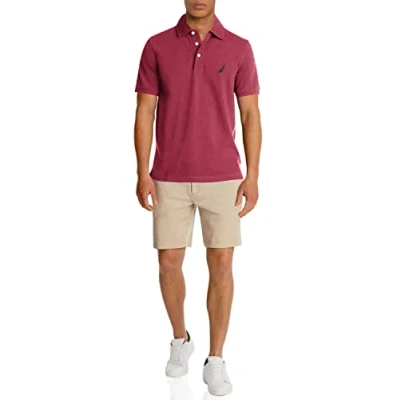 Abbildung von Nautica Herren Short Sleeve Solid Stretch Cotton Pique Polo Shirt Polohemd, Kastanienbraun, L