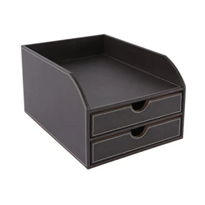 Abbildung von Osco Faux Leather 2 Tier Sorter with Letter Tray Brown