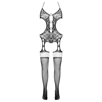 Abbildung von Catsuit ouvert aus weichem Netz in Straps Optik
