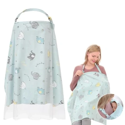 Abbildung von Stilltuch für Unterwegs, Stillschal Baumwolle Stillschürze Mehrzweck Stillcover, breastfeeding cover，stilltuch musselin，stilltücher &amp; schals，nursing cover for (Blaues Elefantenmuster)