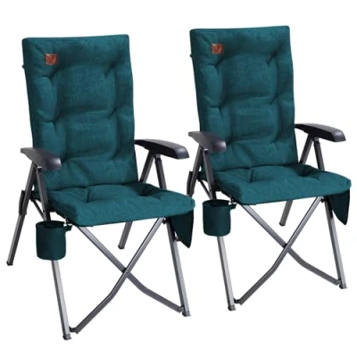 Abbildung von EVER ADVANCED Campingstuhl Faltbar Rückenverstellbar in 4 Positionen bis 150 KG Klappstuhl 6cm Dicke Gepolstert mit Seitentasche Getränkhalter Gartenstuhl Hohe Lehne Angelstuhl für Camp Garten Balkon
