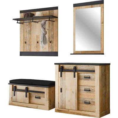Abbildung von Home affaire Garderoben Set &quot;SHERWOOD&quot;, (4 St.), mit Scheunentorbeschlag, Apothekergriffe aus Metall