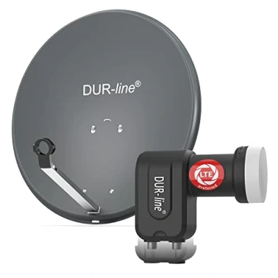 Abbildung von DUR line MDA 60 Anthrazit Digiatale 2 Teilnehmer Satellitenschüssel Komplett Anlage mit +Ultra Twin LNB [Camping, Astra 19,2, DVB S/S2, Full HD, 4K, 3D]