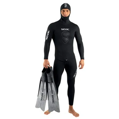 Abbildung von Seac Herren Royal 5 Mm Neopren Tauchanzug Für Freitauchen Latzhose Und Kapuzenjacke, Schwarz, L UK