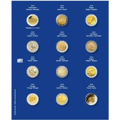 Abbildung von Safe, TOPset, Nachtrag 2 Euro Münzen in Kapseln 2019 Blatt 29 Transp/blauem Vordruckblatt Abm: 185x230 mm. pro Stk.