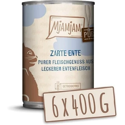 Abbildung von MjAMjAM Premium Nassfutter für Katzen purer Fleischgenuss zarte Ente pur, 6er Pack (6 x 400 g), getreidefrei mit extra viel Fleisch