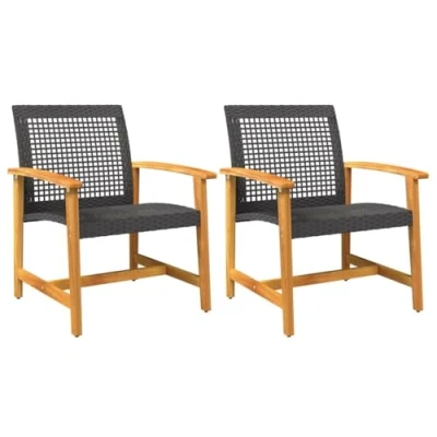 Abbildung von vidaXL Gartenstuhl 2 STK., Stuhl für den Außenbereich, Gartensessel mit Rückenlehne Armlehnen, Sessel Terrassenstuhl Gartenmöbel, Schwarz Poly Rattan Akazienholz