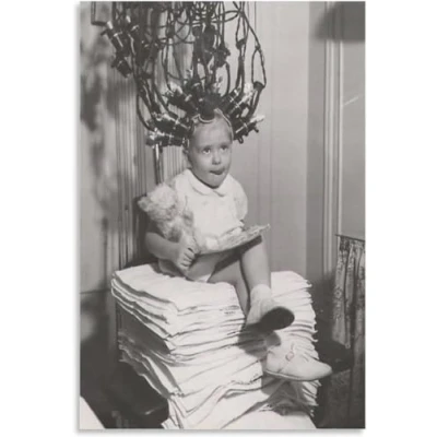 Abbildung von Rikin Liuff Retro Kinder Frisur Poster Friseursalon Foto Leinwand Wandkunst Schwarz Weiß Drucke Salon Malerei für Dekor Bild 50x70cm Kein Rahmen
